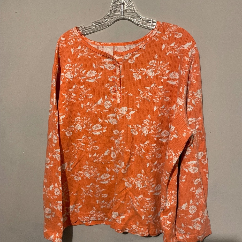 Blair woman’s long sleeve orange print Henley Tee  size 2X